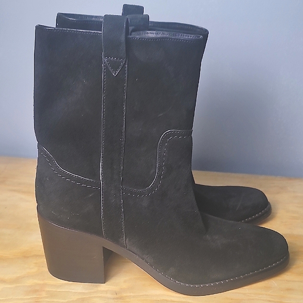 Veronica Beard Women's Black Suede Block Heel Ankle Boots - Picture 2 of 11